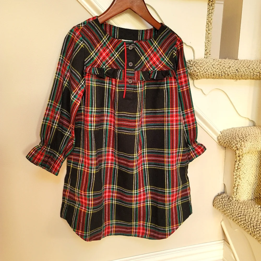 New! J Crew Crewcuts Girls Flannel Nightgown Black Tartan Plaid NWT